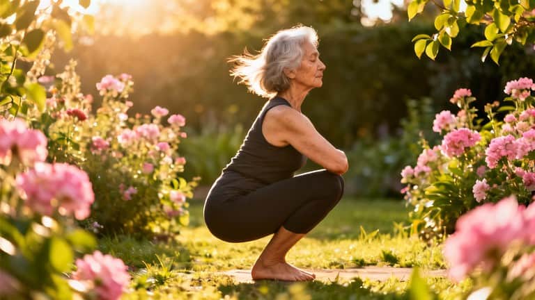 Enhancing flexibility and mindfulness through outdoor stretching exercises for seniors in nature.