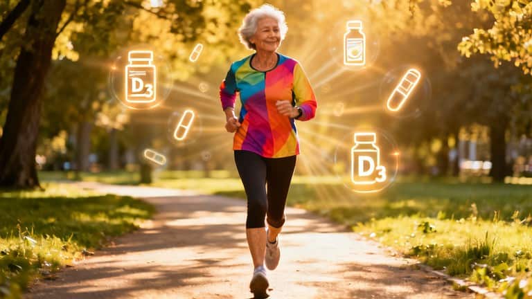 Vital Vitamin D3 supplements boost outdoor exercise benefits, supporting joint health, immunity, and overall wellness for seniors engaging in daily stretching and fitness routines.